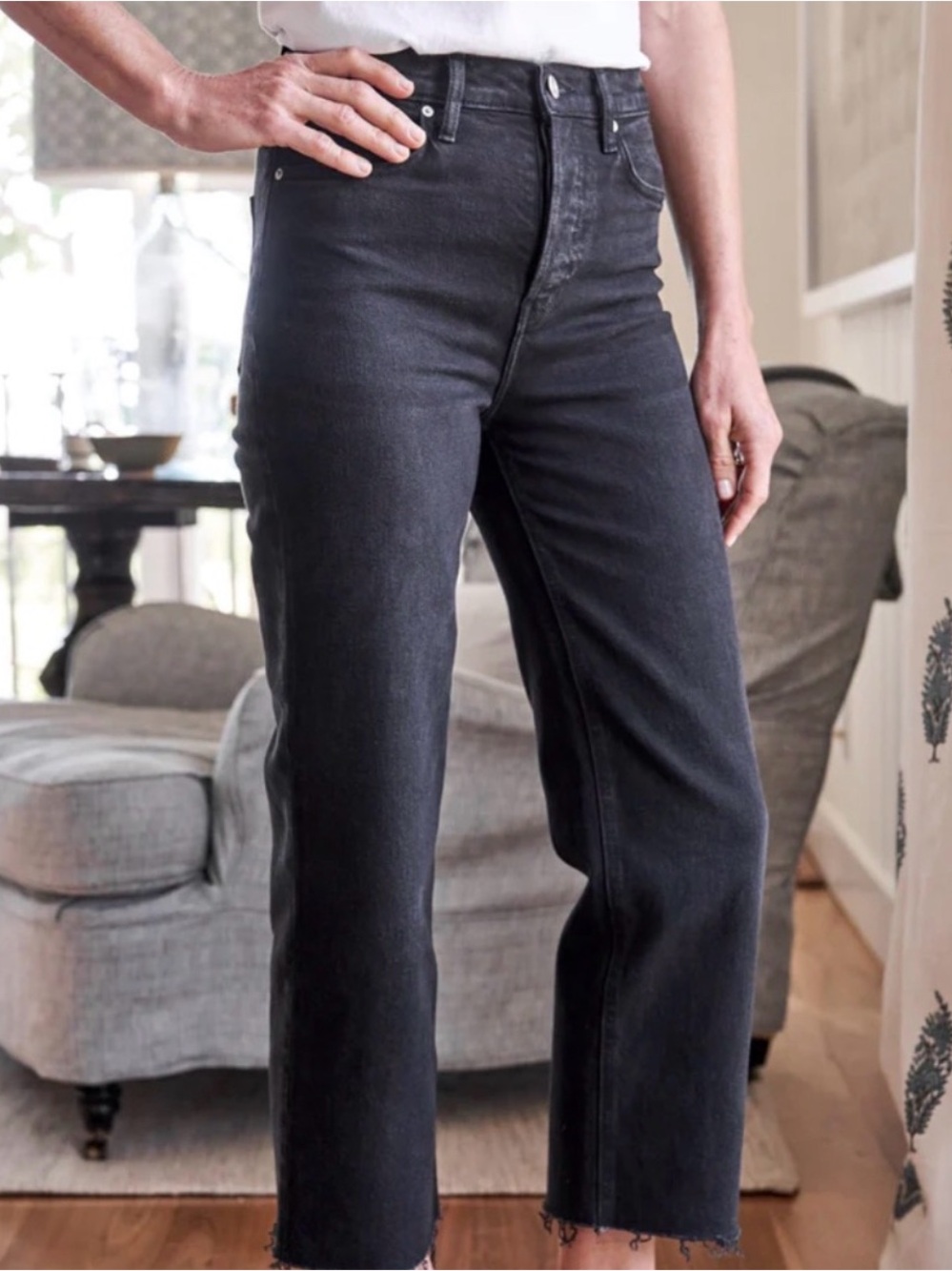 Frank & Eileen Monaghan High-Rise Straight Cropped Jeans - Washed Black Sz 28